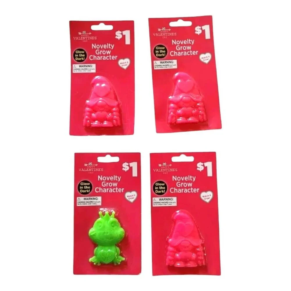 Lot of 4 Happy Valentine's Day Novelty Grow Character Party Favor Gnome Frog